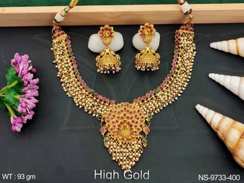 designer-high-gold-polish-ball-chain-full-stones-antique-choker-style-necklace-set